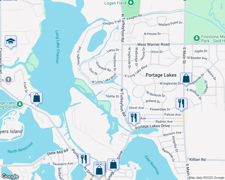 map of restaurants, bars, coffee shops, grocery stores, and more near 288 Hohman Ave in Akron