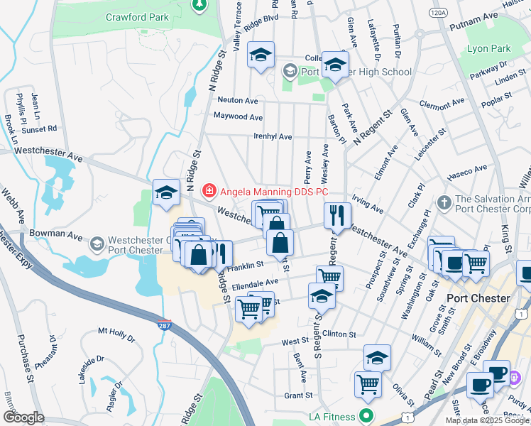 map of restaurants, bars, coffee shops, grocery stores, and more near 9 Monroe Place in Rye Brook