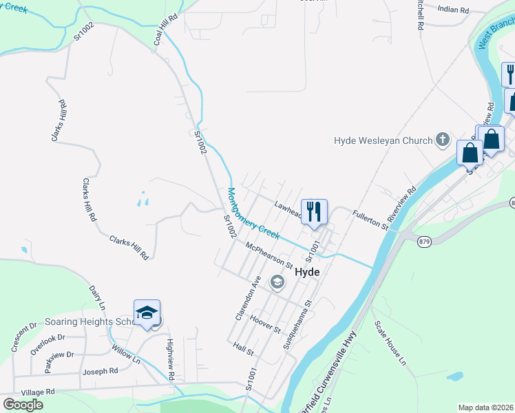 map of restaurants, bars, coffee shops, grocery stores, and more near 1409 Powell Avenue in Clearfield