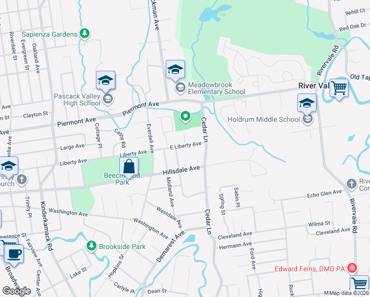 map of restaurants, bars, coffee shops, grocery stores, and more near 49 East Liberty Avenue in Hillsdale