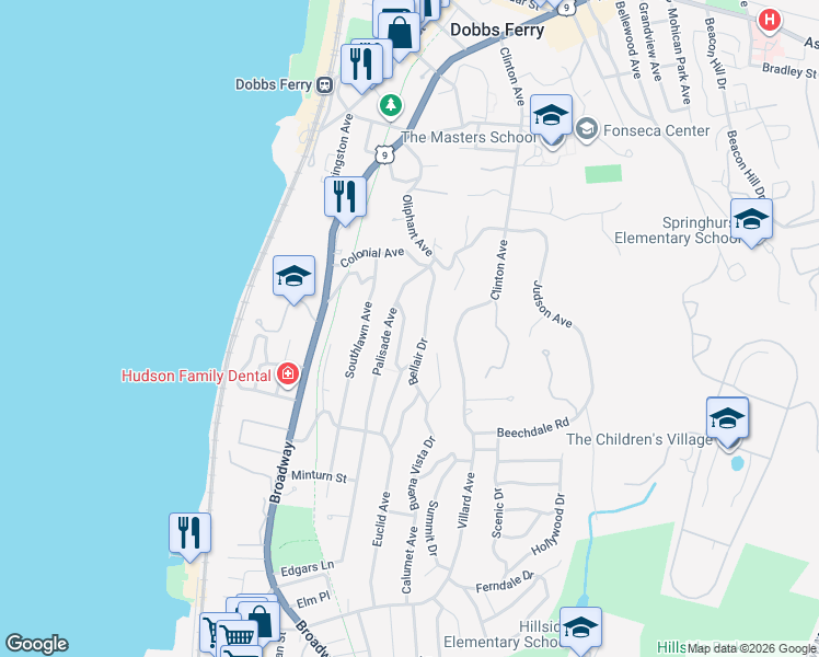 map of restaurants, bars, coffee shops, grocery stores, and more near 260 Palisade Avenue in Dobbs Ferry