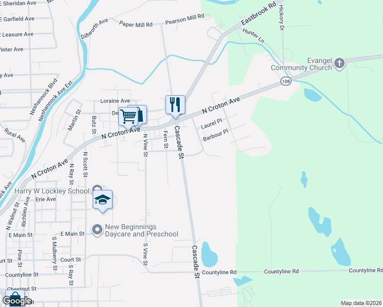 map of restaurants, bars, coffee shops, grocery stores, and more near 1222 Francis Place in New Castle
