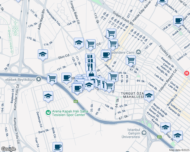 map of restaurants, bars, coffee shops, grocery stores, and more near 34. Sokak in Esenyurt