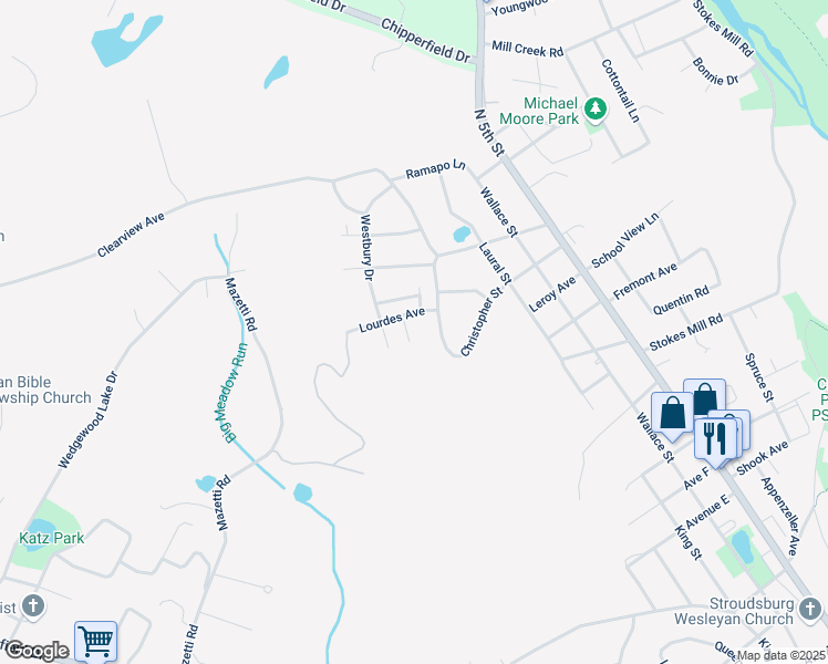 map of restaurants, bars, coffee shops, grocery stores, and more near Louis Drive in Monroe County