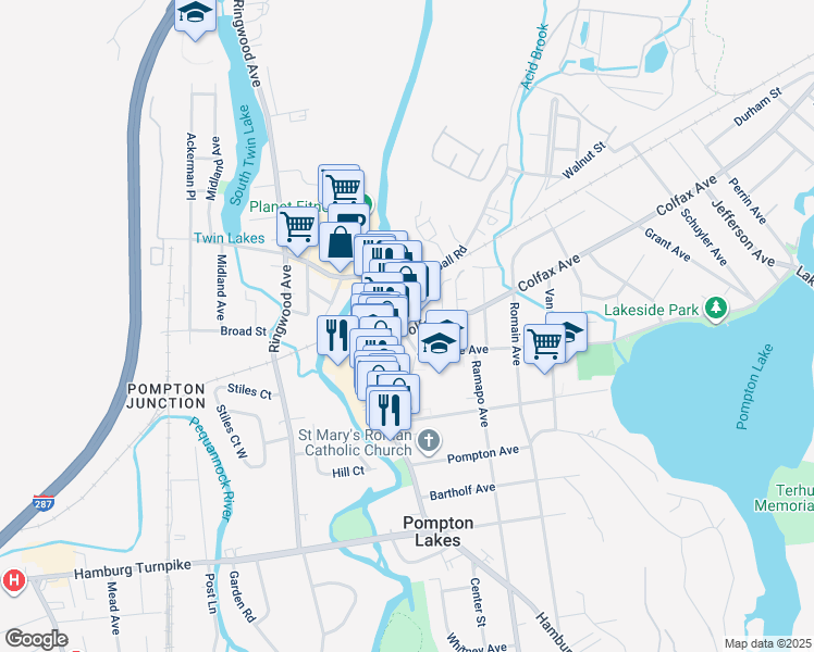 map of restaurants, bars, coffee shops, grocery stores, and more near 111 Wanaque Avenue in Pompton Lakes