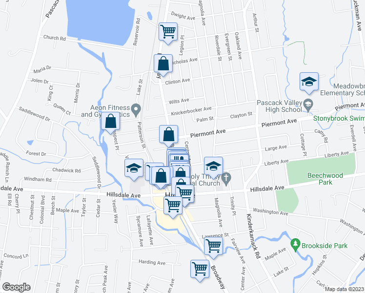 map of restaurants, bars, coffee shops, grocery stores, and more near 75 Central Avenue in Hillsdale