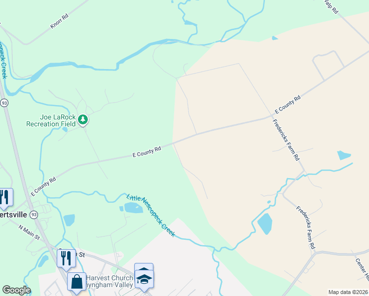 map of restaurants, bars, coffee shops, grocery stores, and more near 151 East County Road in Drums