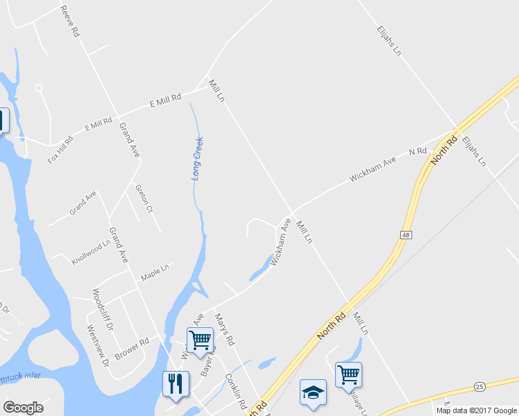 map of restaurants, bars, coffee shops, grocery stores, and more near 3965 Mill Lane in Mattituck