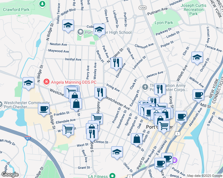 map of restaurants, bars, coffee shops, grocery stores, and more near in Port Chester