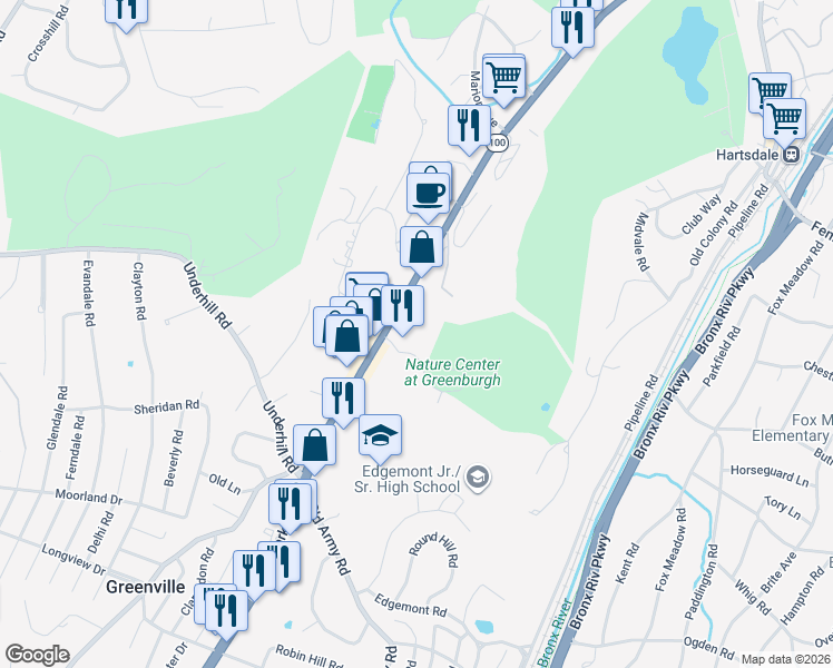 map of restaurants, bars, coffee shops, grocery stores, and more near 508 Central Park Avenue in Scarsdale