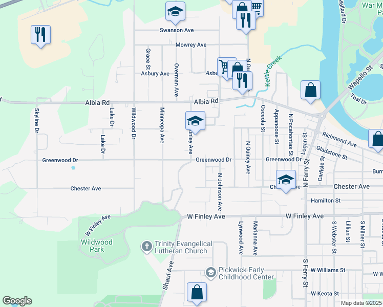 map of restaurants, bars, coffee shops, grocery stores, and more near 438 McKinley Avenue in Ottumwa