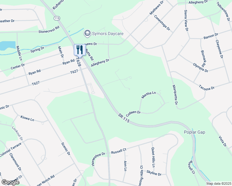 map of restaurants, bars, coffee shops, grocery stores, and more near 3752 Pennsylvania 115 in Blakeslee