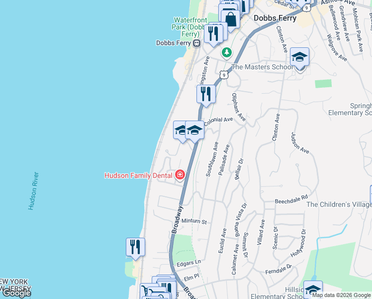 map of restaurants, bars, coffee shops, grocery stores, and more near 39 Atilda Avenue in Dobbs Ferry
