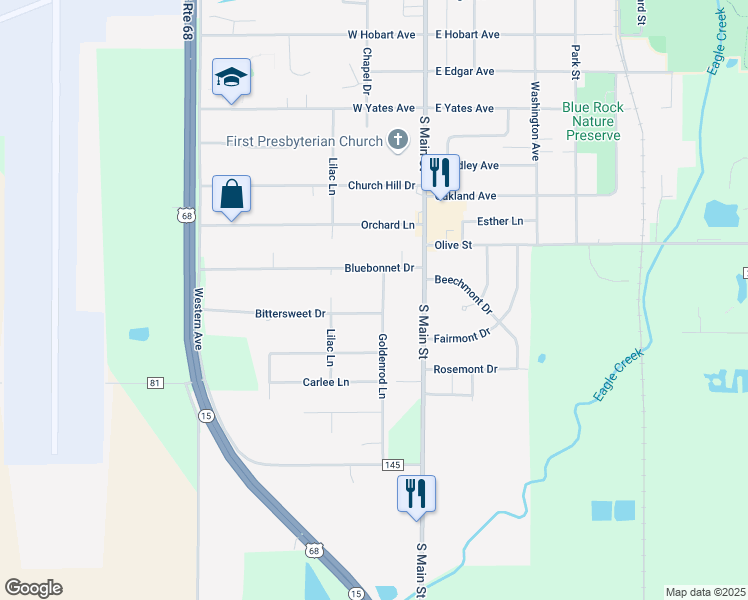 map of restaurants, bars, coffee shops, grocery stores, and more near 2633 Goldenrod Lane in Findlay