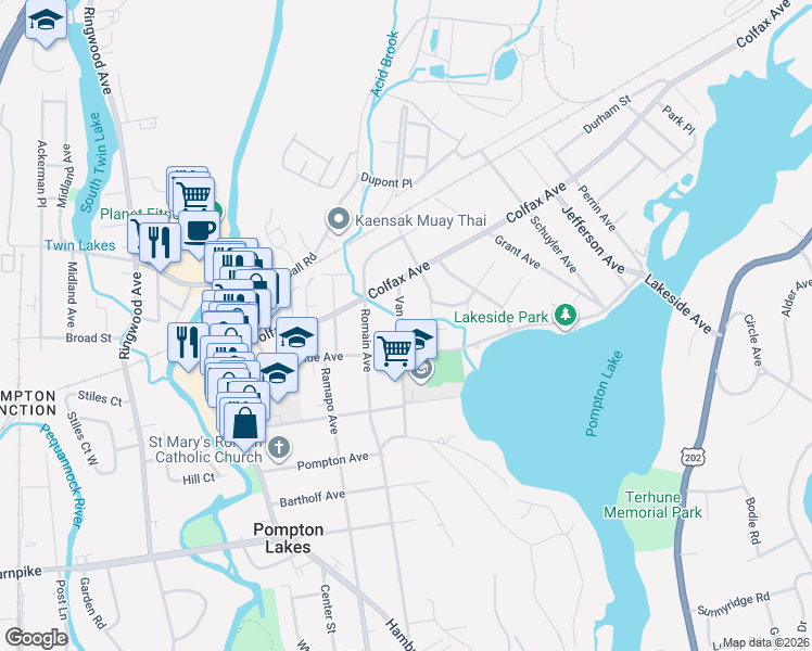 map of restaurants, bars, coffee shops, grocery stores, and more near in Pompton Lakes