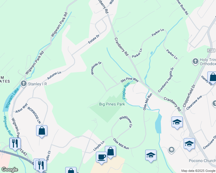 map of restaurants, bars, coffee shops, grocery stores, and more near 4162 Sky Pine Way in East Stroudsburg