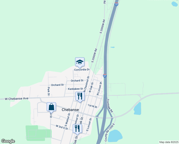 map of restaurants, bars, coffee shops, grocery stores, and more near South 2000W Road in Chebanse
