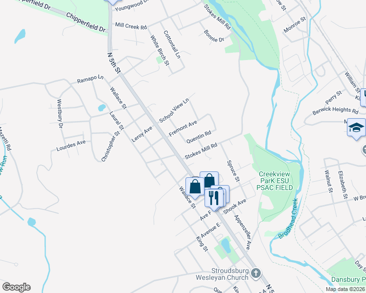 map of restaurants, bars, coffee shops, grocery stores, and more near 968 Stokes Mill Road in Stroudsburg