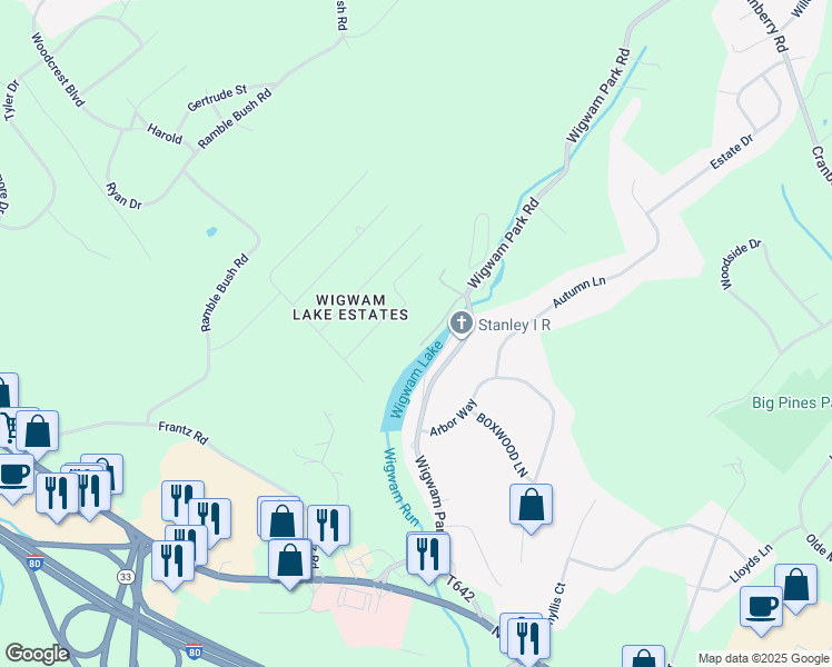 map of restaurants, bars, coffee shops, grocery stores, and more near 124 Hidden Hollow Ln in Stroudsburg