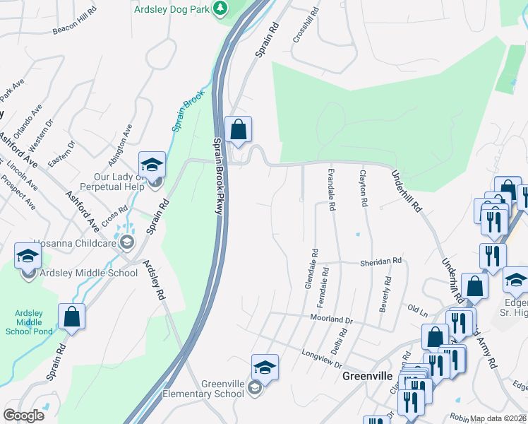 map of restaurants, bars, coffee shops, grocery stores, and more near 15 Hearthstone Circle in Scarsdale