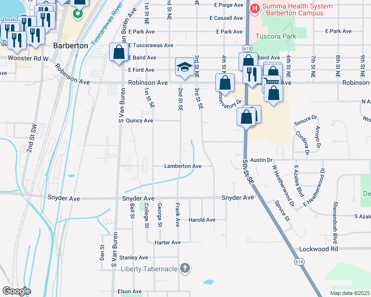 map of restaurants, bars, coffee shops, grocery stores, and more near 178 2nd Street Southeast in Barberton