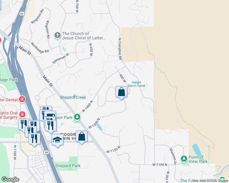 map of restaurants, bars, coffee shops, grocery stores, and more near 418 North Welling Way in Farmington