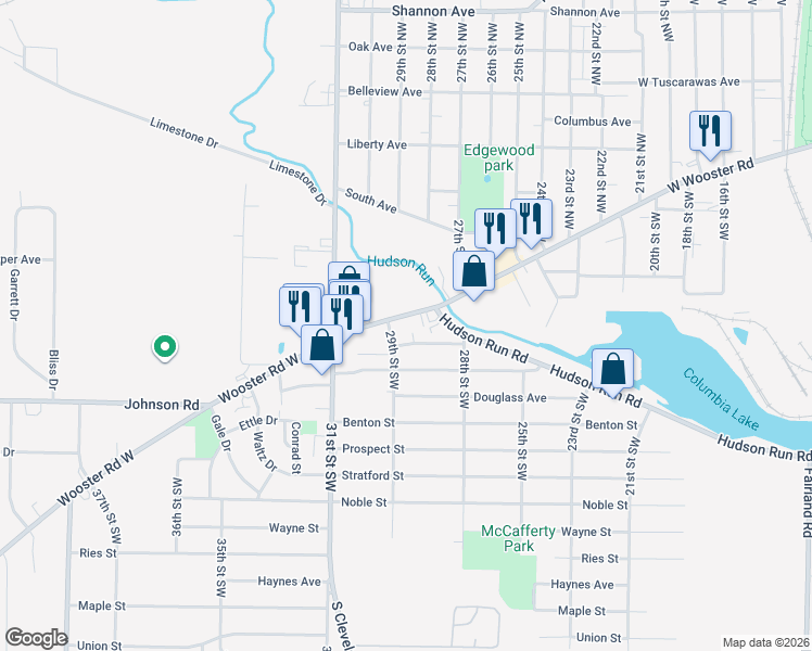 map of restaurants, bars, coffee shops, grocery stores, and more near 1316 Valley Avenue in Barberton