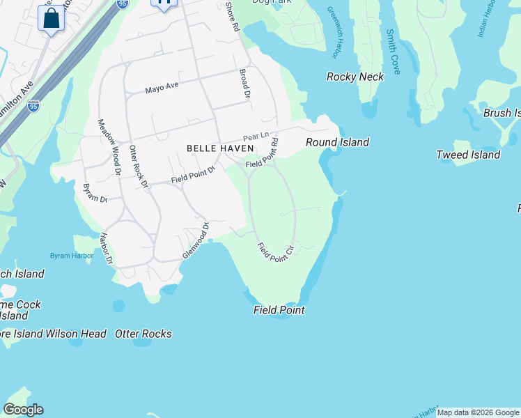 map of restaurants, bars, coffee shops, grocery stores, and more near 35 Field Point Circle in Greenwich
