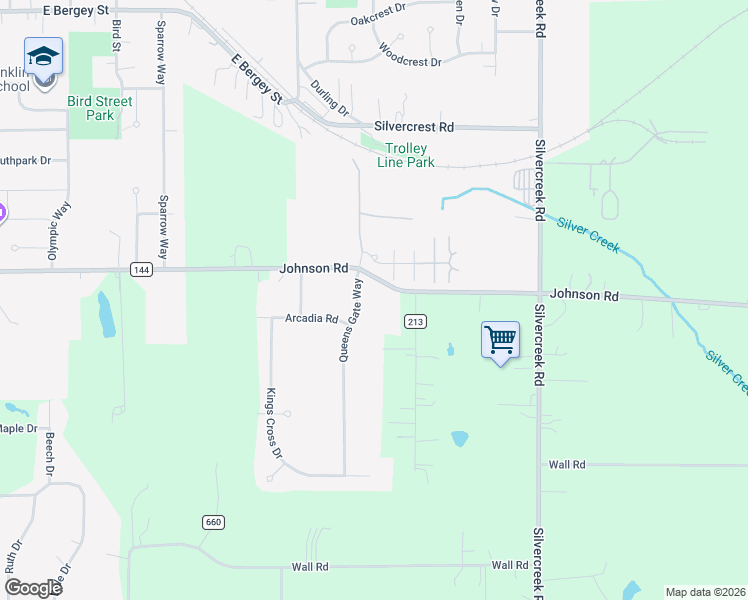 map of restaurants, bars, coffee shops, grocery stores, and more near 621 Johnson Road in Wadsworth