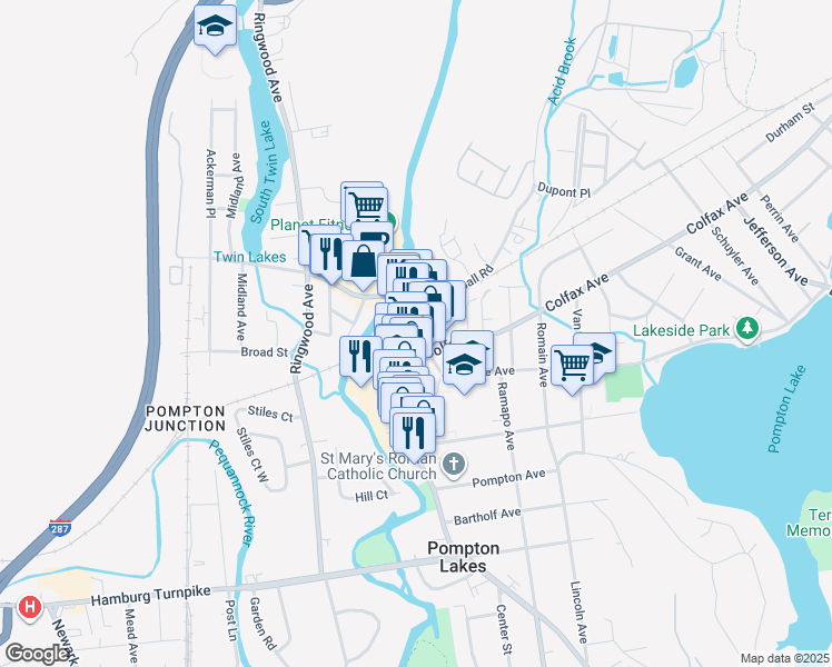 map of restaurants, bars, coffee shops, grocery stores, and more near 111 Wanaque Avenue in Pompton Lakes