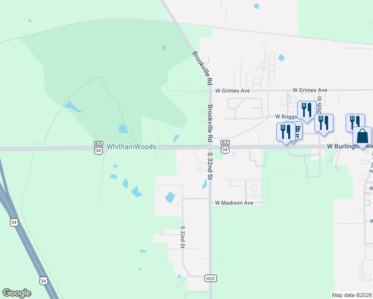 map of restaurants, bars, coffee shops, grocery stores, and more near 1932 U.S. 34 Business in Fairfield