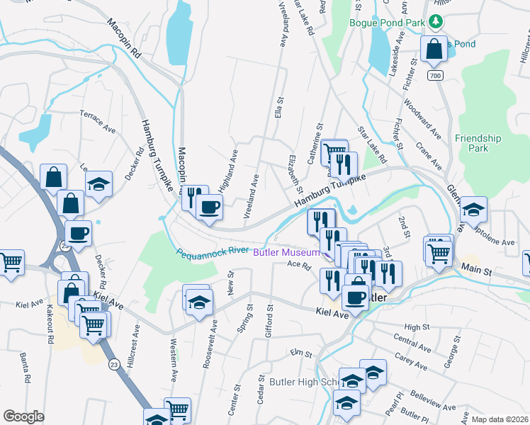 map of restaurants, bars, coffee shops, grocery stores, and more near 28 Vreeland Avenue in Bloomingdale