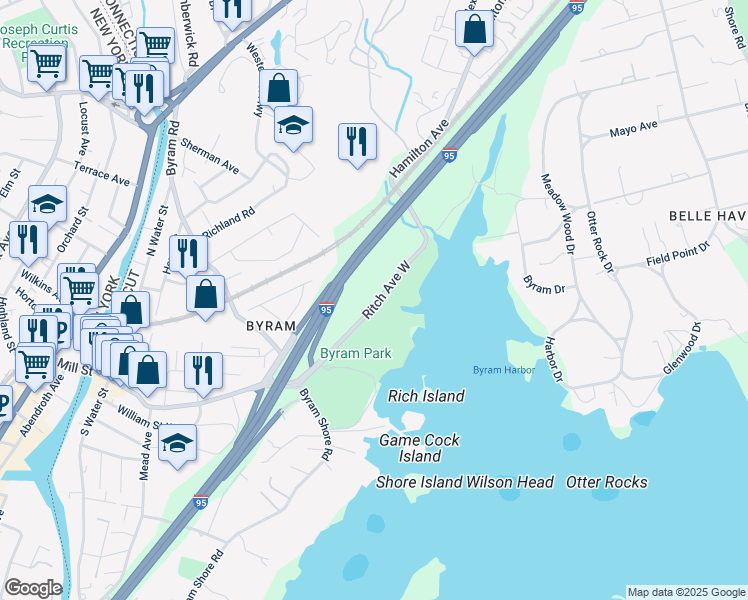 map of restaurants, bars, coffee shops, grocery stores, and more near 104 Ritch Avenue West in Greenwich