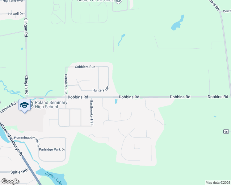 map of restaurants, bars, coffee shops, grocery stores, and more near 3755 Hunters Hill in Youngstown