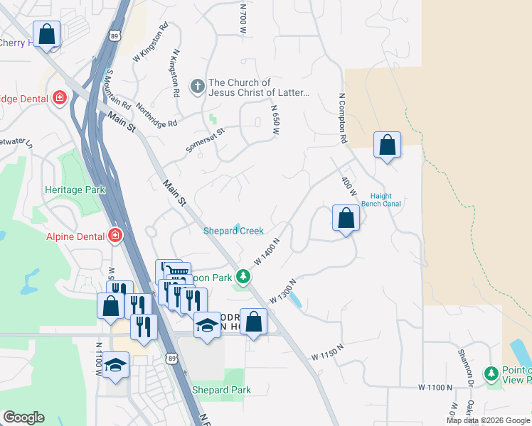 map of restaurants, bars, coffee shops, grocery stores, and more near 1597 Ridgeview Circle in Farmington