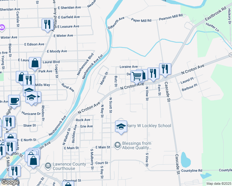 map of restaurants, bars, coffee shops, grocery stores, and more near 826 North Croton Avenue in New Castle