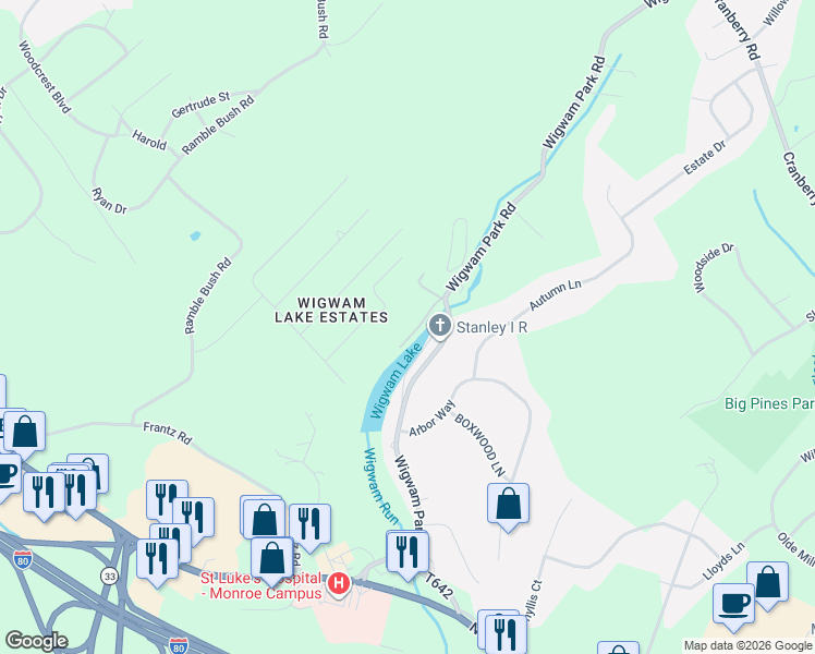map of restaurants, bars, coffee shops, grocery stores, and more near Howards in Stroudsburg