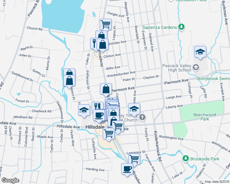 map of restaurants, bars, coffee shops, grocery stores, and more near 112 Central Avenue in Hillsdale