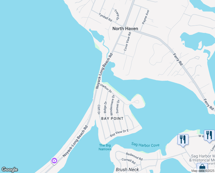 map of restaurants, bars, coffee shops, grocery stores, and more near 17 Harbor Drive in Sag Harbor