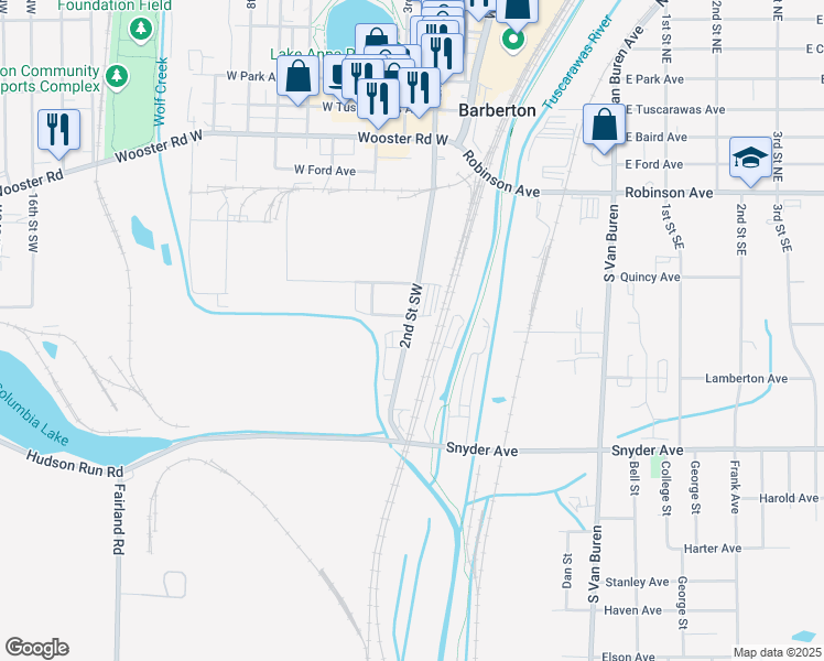 map of restaurants, bars, coffee shops, grocery stores, and more near 151 2nd Street Southwest in Barberton