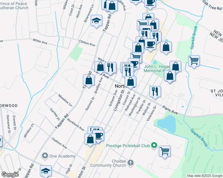map of restaurants, bars, coffee shops, grocery stores, and more near 196 School Street in Northvale