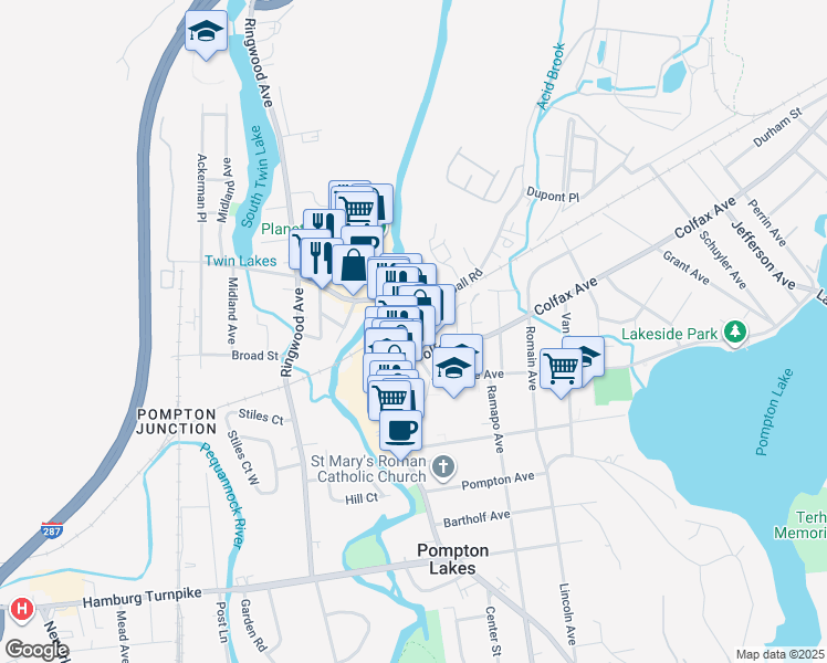 map of restaurants, bars, coffee shops, grocery stores, and more near 5 Iron Forge Square in Pompton Lakes