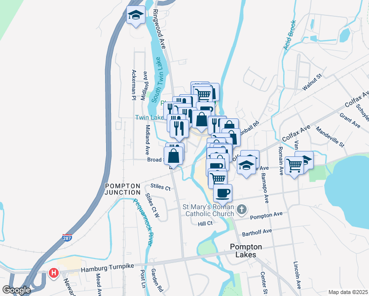 map of restaurants, bars, coffee shops, grocery stores, and more near 431 Ringwood Avenue in Pompton Lakes