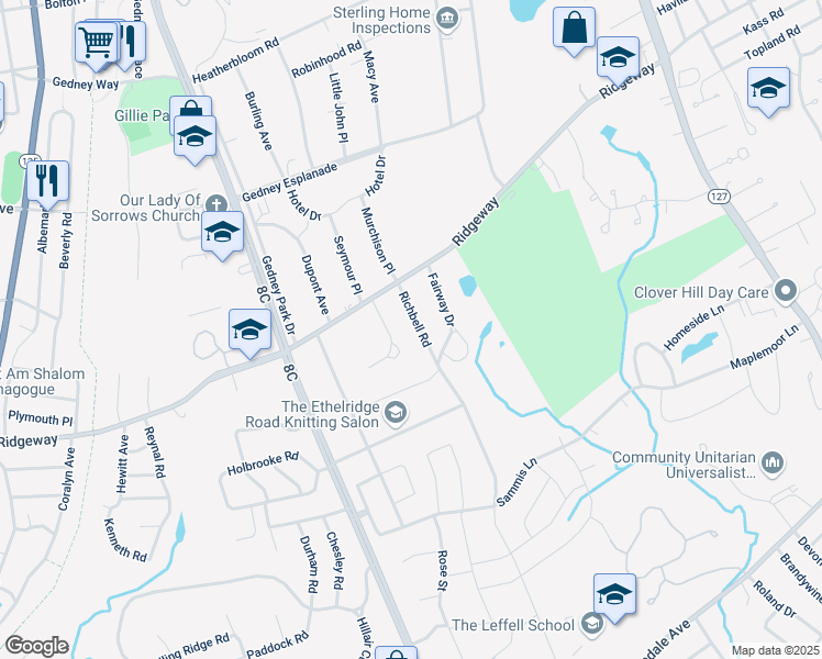map of restaurants, bars, coffee shops, grocery stores, and more near 10 Richbell Road in White Plains