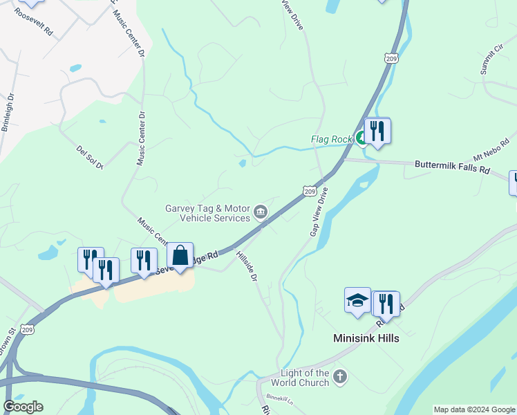 map of restaurants, bars, coffee shops, grocery stores, and more near 231 Poco Lane in East Stroudsburg