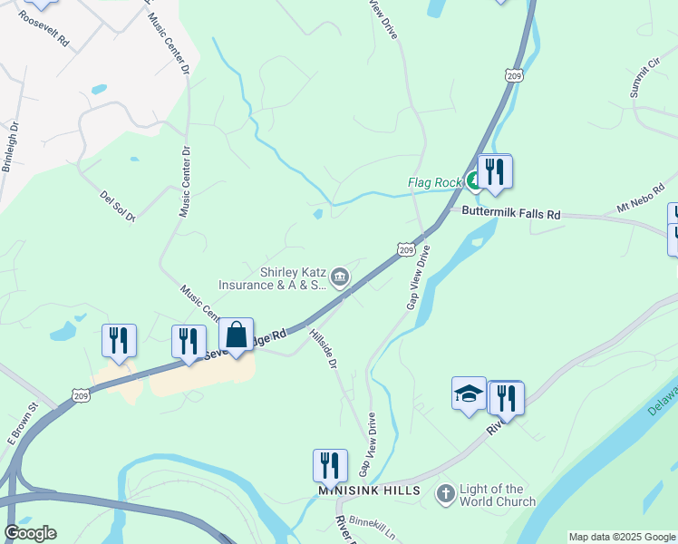 map of restaurants, bars, coffee shops, grocery stores, and more near 231 Poco Lane in East Stroudsburg