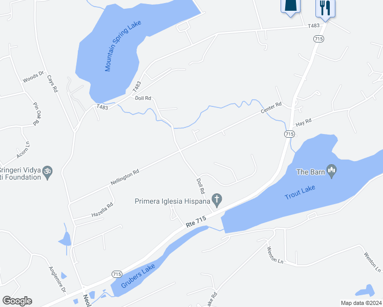 map of restaurants, bars, coffee shops, grocery stores, and more near 158 Doll Road in Stroudsburg