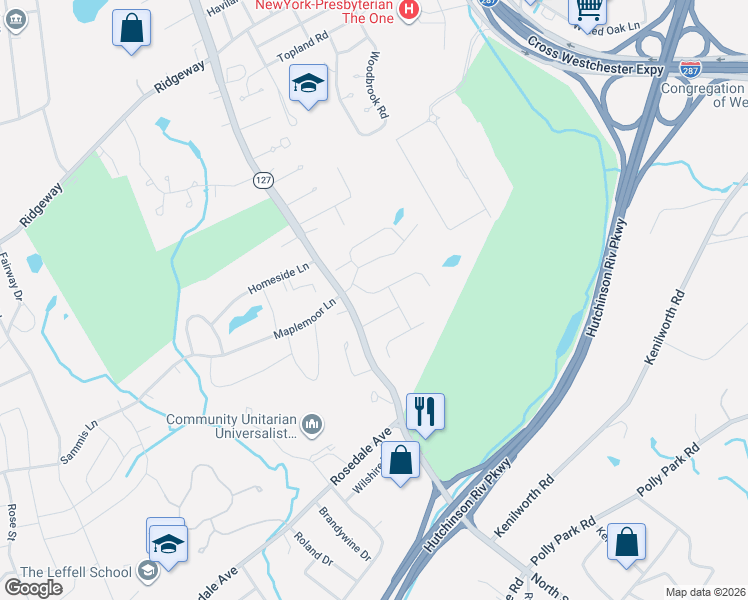 map of restaurants, bars, coffee shops, grocery stores, and more near 1 Eagle Court in White Plains
