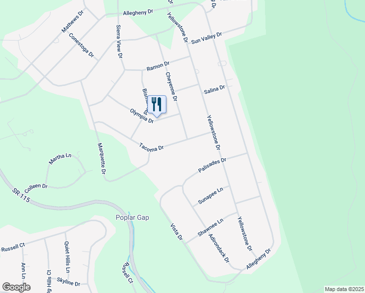 map of restaurants, bars, coffee shops, grocery stores, and more near 2665 Tacoma Drive in Blakeslee