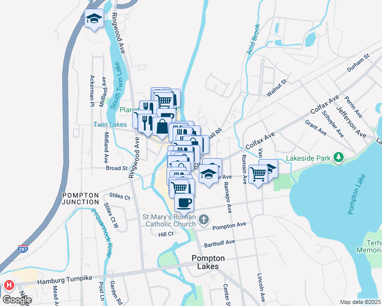map of restaurants, bars, coffee shops, grocery stores, and more near 19 Cannonball Road in Pompton Lakes